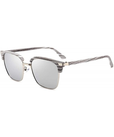 Aviator Box Wood Grain Engraved Polarized Sunglasses Driving Driving Glasses Tide Classic - C118X93EMSA $38.88