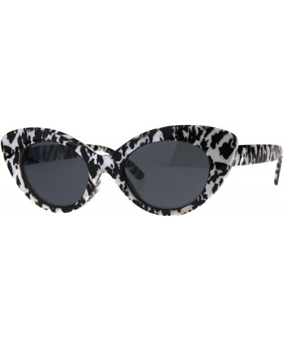 Oval Womens Oval Cateye Sunglasses Vintage Designer Style Shades UV 400 - Black White Print (Black) - CL18KZK704W $11.85
