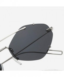 Rimless Classic Aviator Mirrored Flat Lens Sunglasses Metal Frame Square Polarized Sunglasses for Men Women - Black - CD19074...