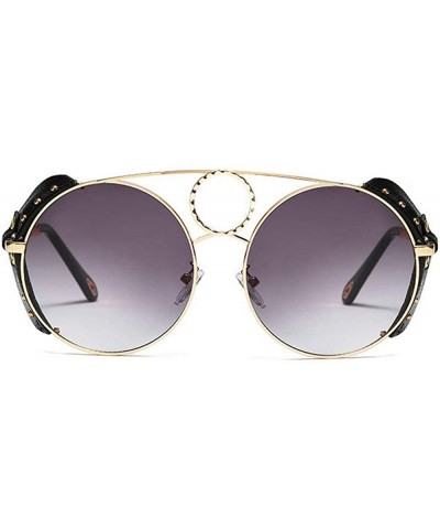 Round New personality fashion punk metal round leather rivet unisex brand designer sunglasses UV400 - Gold Black - C018SRQ7RW...