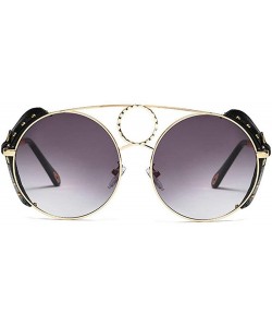 Round New personality fashion punk metal round leather rivet unisex brand designer sunglasses UV400 - Gold Black - C018SRQ7RW...