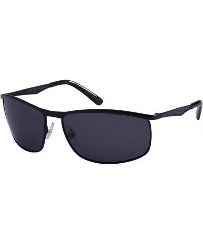 Rimless Men's Square Metal Top Frame Polarized Sunglasses 25076-P - Matte Black - CT125UONZ9Z $34.48