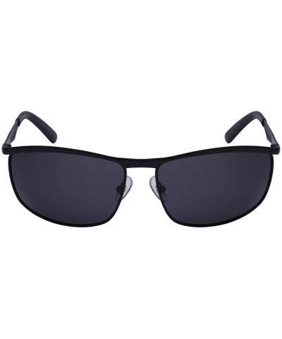 Rimless Men's Square Metal Top Frame Polarized Sunglasses 25076-P - Matte Black - CT125UONZ9Z $14.27