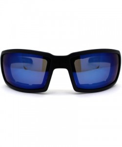 Rectangular Mens Windbreaker Foam Padded Goggle Style Warp Sunglasses - Matte Black Blue Mirror - CM195E4I0WO $9.71