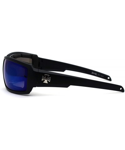 Rectangular Mens Windbreaker Foam Padded Goggle Style Warp Sunglasses - Matte Black Blue Mirror - CM195E4I0WO $9.71