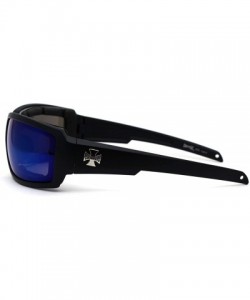 Rectangular Mens Windbreaker Foam Padded Goggle Style Warp Sunglasses - Matte Black Blue Mirror - CM195E4I0WO $9.71