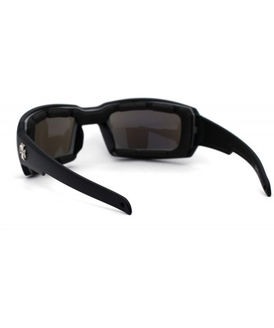 Rectangular Mens Windbreaker Foam Padded Goggle Style Warp Sunglasses - Matte Black Blue Mirror - CM195E4I0WO $9.71