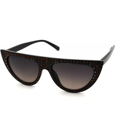 Cat Eye Womens Flat Top Full Sparkling Bling Rhinestone Retro Cat Eye Sunglasses - Black Brown Smoke - C318ES69NE3 $10.54