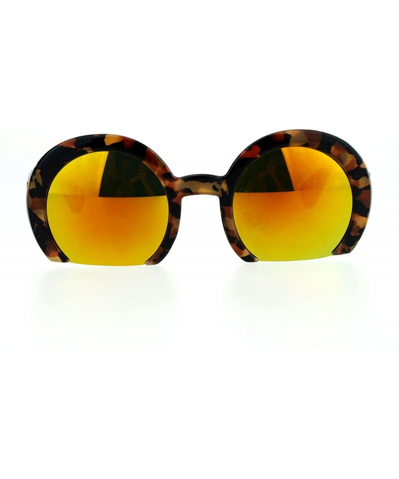 Round Womens Cropped Shaved Round Frame Sunglasses Fashion Mirror Lens - Brown Camo (Orange Mirror) - CD187IACNQC $10.40