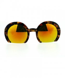 Round Womens Cropped Shaved Round Frame Sunglasses Fashion Mirror Lens - Brown Camo (Orange Mirror) - CD187IACNQC $10.40