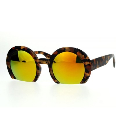 Round Womens Cropped Shaved Round Frame Sunglasses Fashion Mirror Lens - Brown Camo (Orange Mirror) - CD187IACNQC $10.40