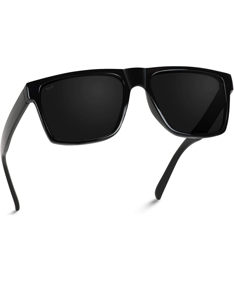 Square Polarized Flat Top Square Men Sunglasses - Matte Black Frame / Black Lens - CI187NK53DL $16.87