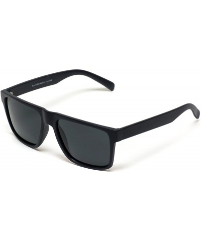 Square Polarized Flat Top Square Men Sunglasses - Matte Black Frame / Black Lens - CI187NK53DL $16.87