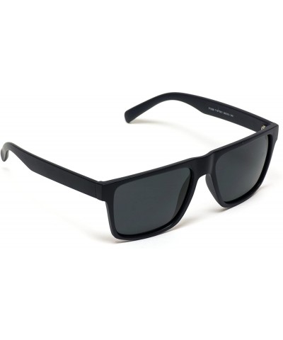 Square Polarized Flat Top Square Men Sunglasses - Matte Black Frame / Black Lens - CI187NK53DL $16.87