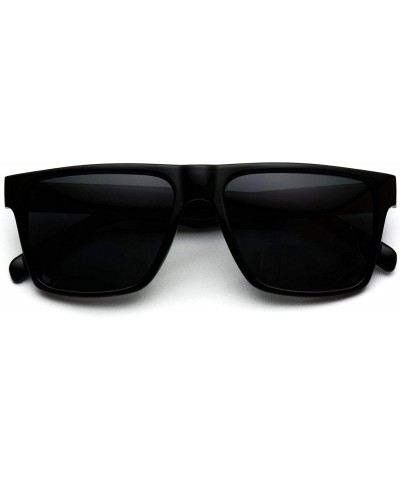 Square Polarized Flat Top Square Men Sunglasses - Matte Black Frame / Black Lens - CI187NK53DL $16.87