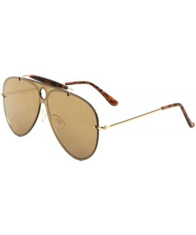 Shield Color Mirror Circle Lens Cut Out One Piece Shield Lens Modern Round Aviator Sunglasses - Brown Demi - CA190I489TC $11.24