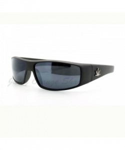 Rectangular Mens Sports Biker Sunglasses Wrap Around Rectangular Marijuana Leaf - Matte Black - CE11XD4HD57 $9.24