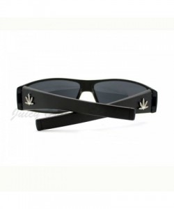 Rectangular Mens Sports Biker Sunglasses Wrap Around Rectangular Marijuana Leaf - Matte Black - CE11XD4HD57 $9.24