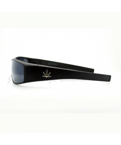 Rectangular Mens Sports Biker Sunglasses Wrap Around Rectangular Marijuana Leaf - Matte Black - CE11XD4HD57 $9.24