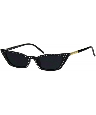 Cat Eye Womens Rhinestone Icedout Narrow Goth Cat Eye Plastic Sunglasses - All Black - CO18HK8ZYTG $14.28