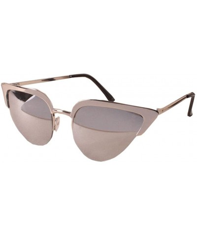 Rectangular Women's Cat Eye Mirrored Thin Lenses Street Fashion Metal Frame Women Sunglasses - Silver/Silver - CZ12IOUYCR1 $1...