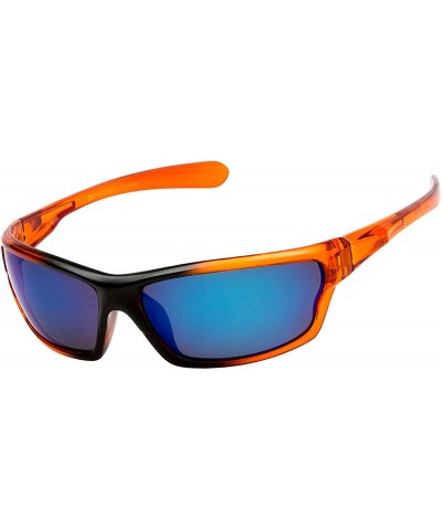 Wrap Polarized Wrap Around Sports Sunglasses - Orange - Blue Mirror - CG18D0N0603 $14.73