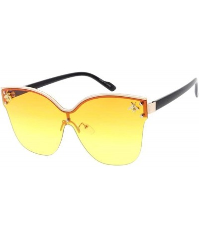 Shield Butterfly Frameless Bulky Candy Lens 80s Retro Fashion Sunglasses - Yellow - CS18UU2MALW $8.35