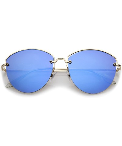 Semi-rimless Modern Metal Nose Bridge Mirrored Flat Lens Semi-Rimless Sunglasses 60mm - Gold / Blue Mirror - CB183EXAU9T $12.34