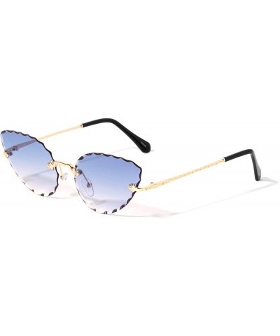 Oval Rimless Oval Cat Eye Diamond Edge Cut Lens Sunglasses - Blue - CE1972EUYX8 $30.12