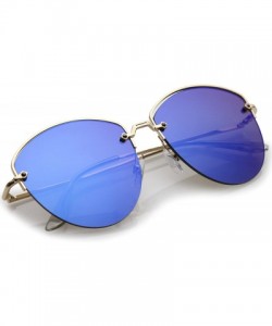 Semi-rimless Modern Metal Nose Bridge Mirrored Flat Lens Semi-Rimless Sunglasses 60mm - Gold / Blue Mirror - CB183EXAU9T $12.34