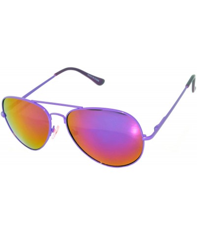 Aviator Classic Aviator Sunglasses Mirror Lens Colored Metal Frame with Spring Hinge - Purple_mirror_lens - CE1223Q7ROR $11.40