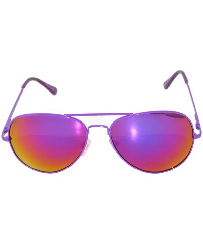 Aviator Classic Aviator Sunglasses Mirror Lens Colored Metal Frame with Spring Hinge - Purple_mirror_lens - CE1223Q7ROR $11.40