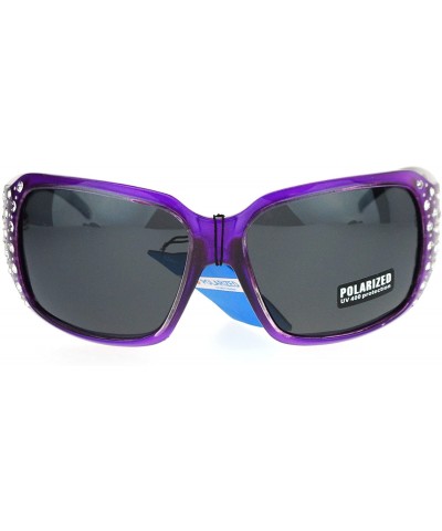 Round Polarized Lens Oversize Rhinestone Bling Sparkling Womens Sunglasses - Purple - C712NV1RVMD $13.80