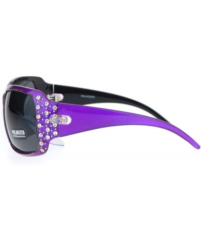 Round Polarized Lens Oversize Rhinestone Bling Sparkling Womens Sunglasses - Purple - C712NV1RVMD $13.80