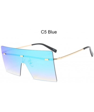 Square Oversized Sunglasses Vintage Rimless Eyewear - C5 Blue - CM199GACHSX $52.03