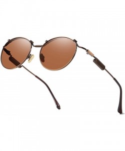 Sport Round Trendy Metal Polarized Sunglasses For Men UV Protection Reflective Lens Spring Leg Vapor - CL198DKC88D $17.67