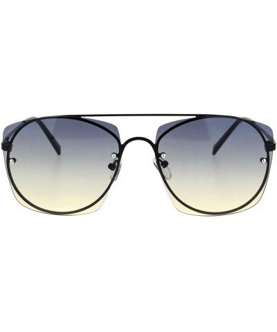 Rimless Womens Rimless Rectangular Luxury Designer Style Metal Rim Sunglasses - Black Black Brown - CI18K3Y9586 $26.86