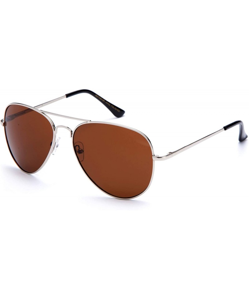 Aviator Night Vision & Day Time Driving Sunglasses Classic Aviator Style w/Spring Hinge - Silver/Brown - C711LTPC9Y7 $8.65