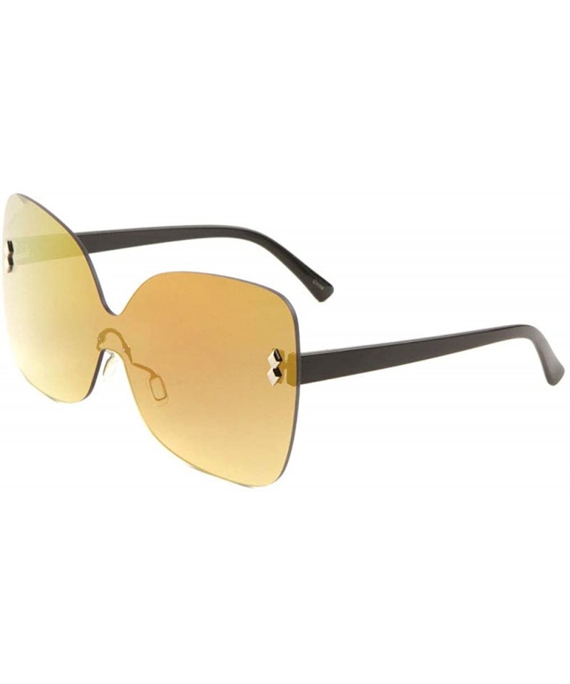 Rimless Color Mirror Rimless One Piece Lens Shield Butterfly Diamond Stud Sunglasses - Light Brown - C91909294LO $11.43