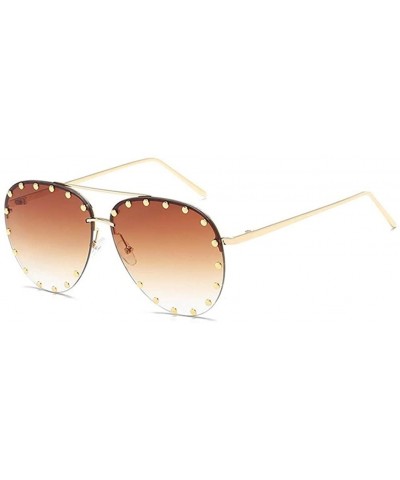 Oval Rivet Oval Sunglasses Brand Designer Black Pink Eyewear Rimless Double Bridge Frame Oculos UV400 - CA198O7HKCT $28.68