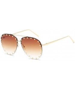 Oval Rivet Oval Sunglasses Brand Designer Black Pink Eyewear Rimless Double Bridge Frame Oculos UV400 - CA198O7HKCT $31.51