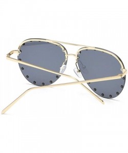Oval Rivet Oval Sunglasses Brand Designer Black Pink Eyewear Rimless Double Bridge Frame Oculos UV400 - CA198O7HKCT $10.62