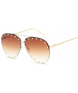 Oval Rivet Oval Sunglasses Brand Designer Black Pink Eyewear Rimless Double Bridge Frame Oculos UV400 - CA198O7HKCT $10.62