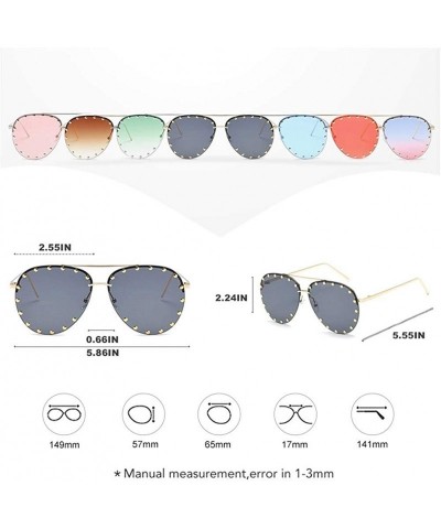 Oval Rivet Oval Sunglasses Brand Designer Black Pink Eyewear Rimless Double Bridge Frame Oculos UV400 - CA198O7HKCT $10.62