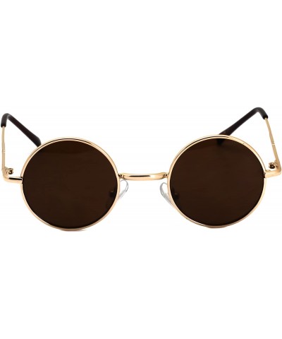 Oval John Lennon Hipster Fashion Sunglasses Small Metal Round Circle Elton Style - Gold Brown Lens - C6180NKHQUI $7.75
