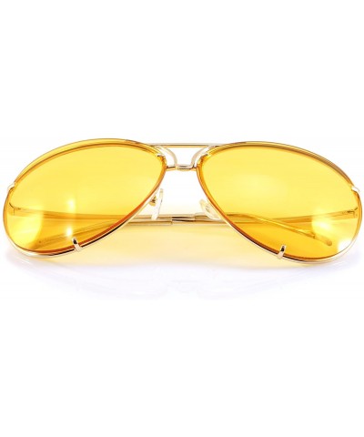 Rimless Retro Rimless Oversize Round Color Tinted Mirrored Sunglasses A031 A032 - Yellow - CM186EK3ZK2 $9.89