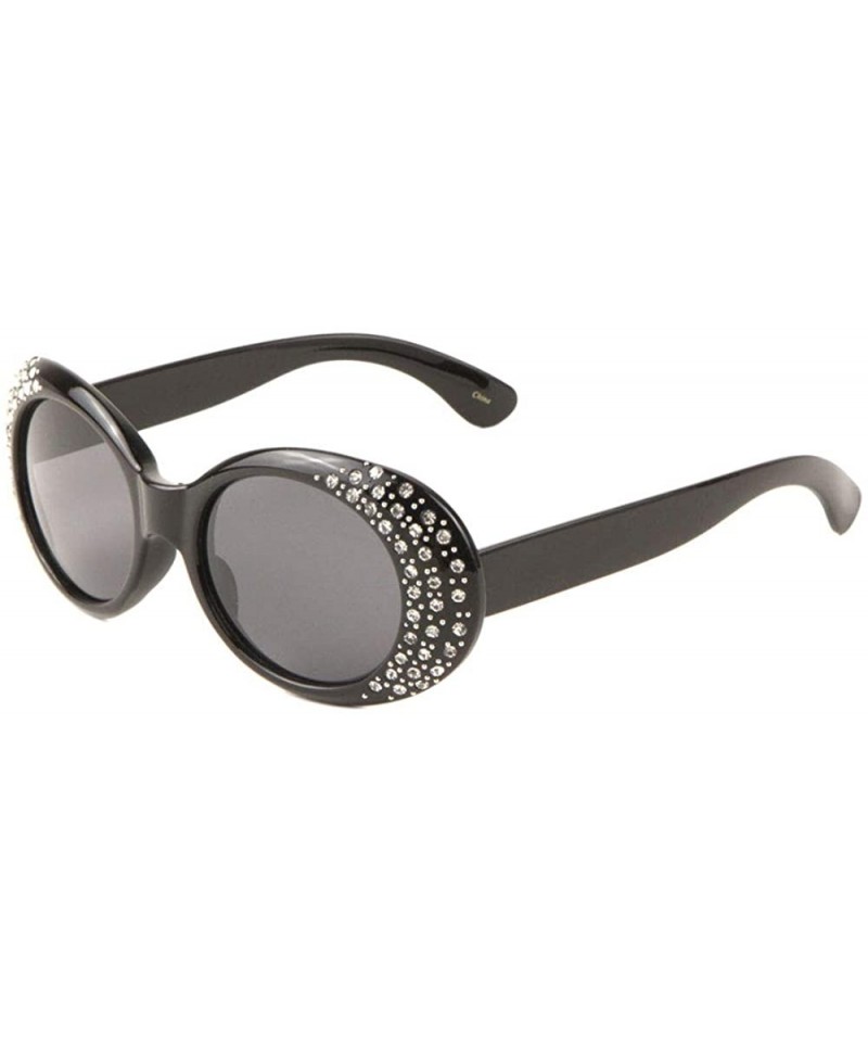 Oversized Oversized Oval Side Rhinestone Sunglasses - Black - CU198897OM3 $10.38