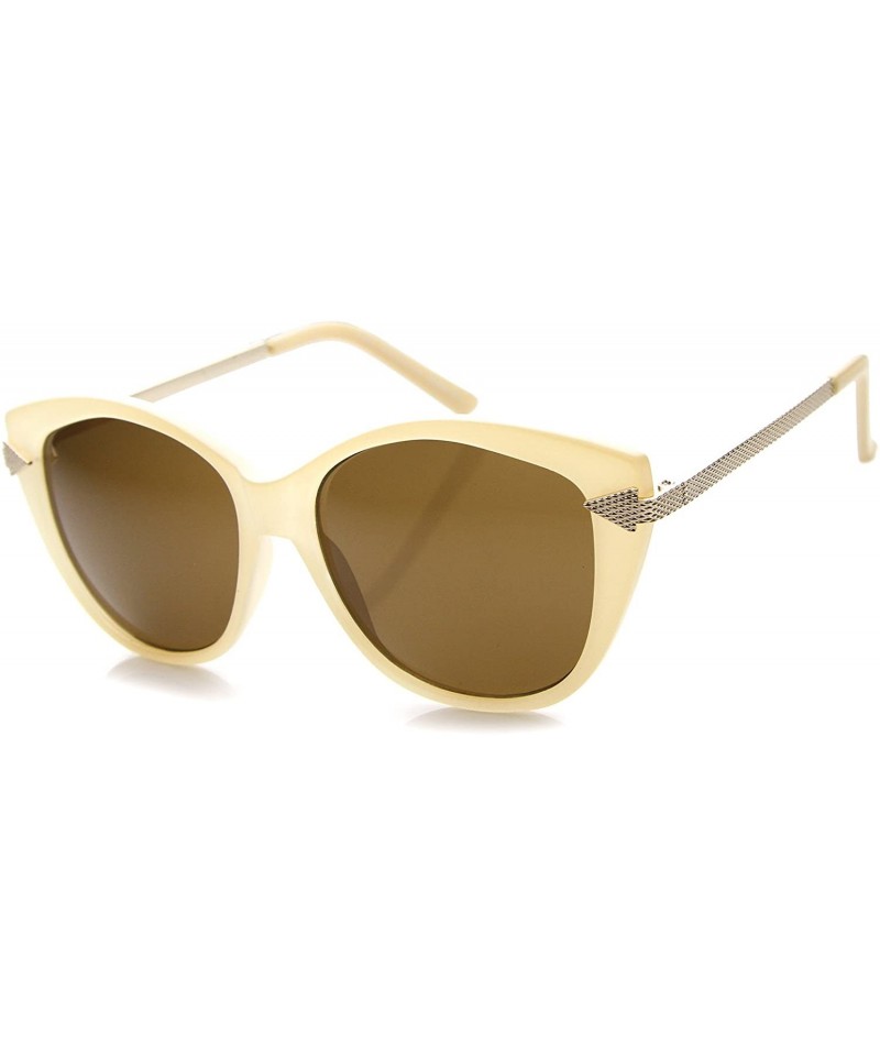 Cat Eye Women's Oversize Arrow Metal Temple Cat Eye Sunglasses 54mm - Creme-gold / Brown - C3127Y68CVX $10.09