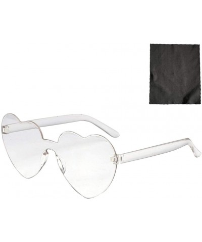 Sport Heart Shaped Rimless Sunglasses with Glasses Cloth for Party Cosplay - L - CU190HW8MRQ $16.76