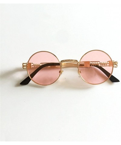 Round Vintage Steampunk Sunglasses Retro Gothic Gold and Black Round Sun Glasses - Pink Lens - C218C42S7R6 $10.58